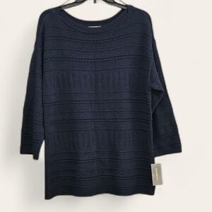 NWT Style & Co. openwork mixed knit sweater,Navy Blue Women's 100% Cotton